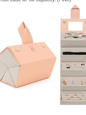 Boshku Pink Travel Jewelry Roll Case, Hanging